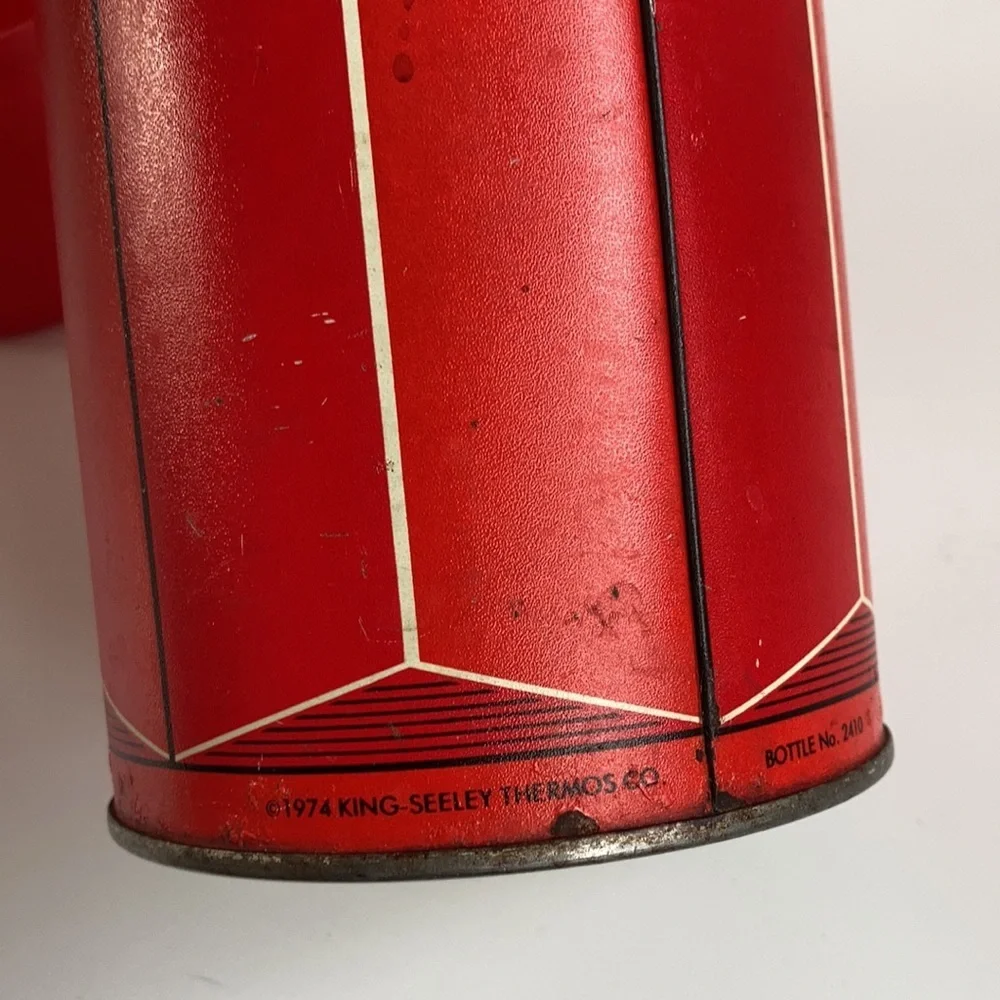 Vintage Thermos brand thermos red stripe 1974 King-Seeley Thermos Co.